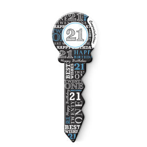 21st Birthday Key - Black, Blue & White