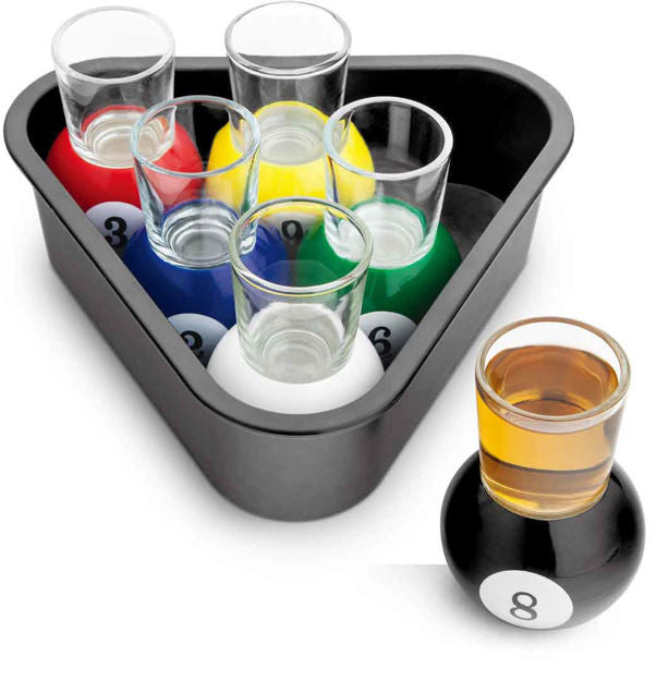 6pc Pool Shot Glass w/ Tray Set Party Novelty Drinking Game