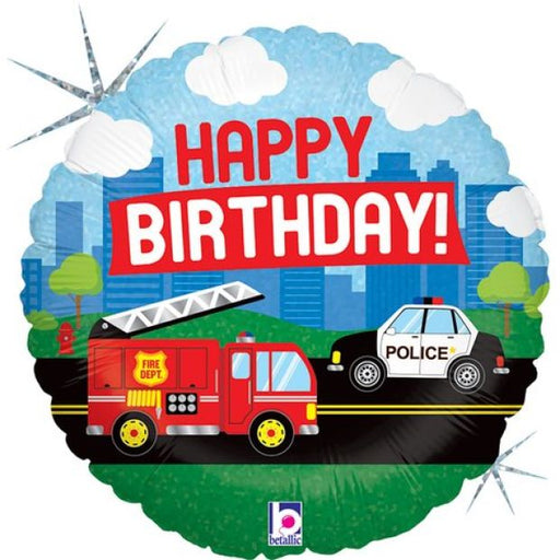 Holographic Foil 45cm (18") Emergency Vehicle Happy Birthday