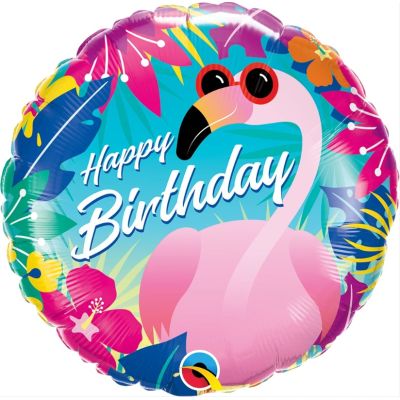 18" Foil Balloon - Happy Birthday Pink Flamingo