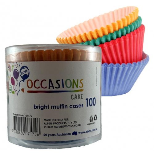 Muffin Cases Bright Colors Assorted (55x29.5mm) Pack 100