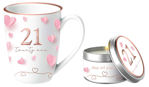 21st Gift Set Coffee Mug & Candle With Pink Hearts