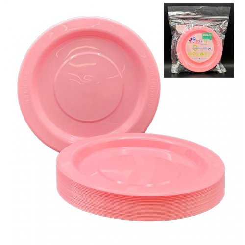 Plastic Lunch Plate 20 Pack - Light Pink