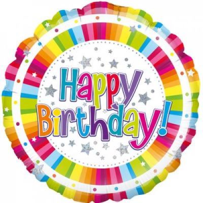 Happy Birthday Bright Stripes 18'' Foil Balloon