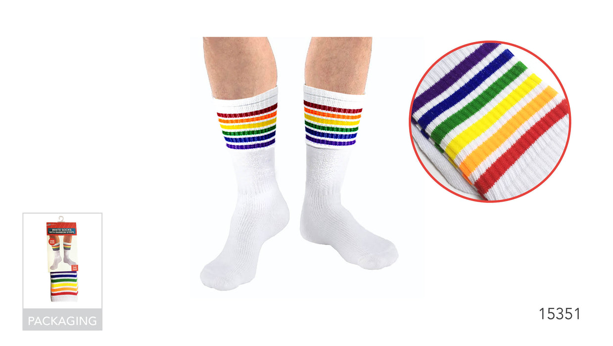 White Socks with Rainbow Stripes