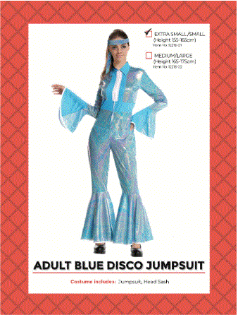 Adult Blue Disco Girl Jumpsuit Extra Small/Small