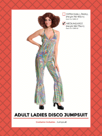 Adult Ladies Disco Jumpsuit Medium/Large