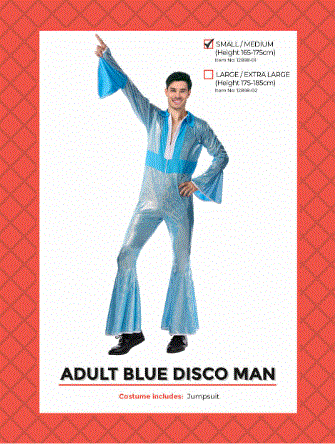 Adult Blue Disco Man Jumpsuit Small/Medium