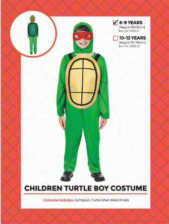 Turtle Boy Childrens Costume - 6-9 Years