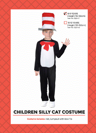 Kids Silly Cat Jumpsuit Costume 6-9 Years