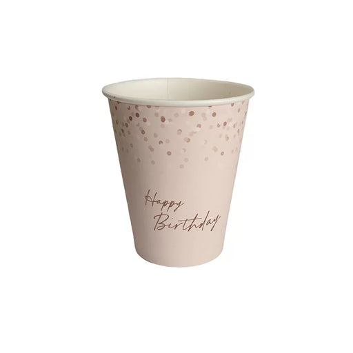 Pink/Rose Gold Happy Birthday Paper Cup 8 Pack