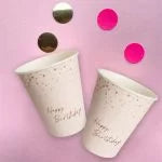 Pink/Rose Gold Happy Birthday Paper Cup 8 Pack