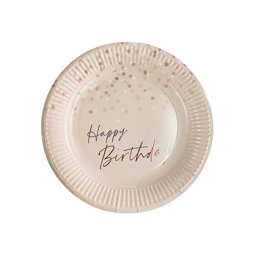 Pink/ Rose Gold Happy Birthday 9" Paper Plates 8 Pack