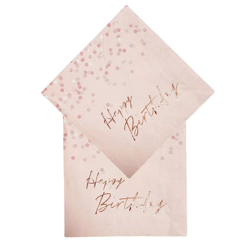 Pink/Rose Gold Happy Birthday Paper Napkins 20 Pack