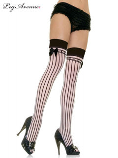 Lycra Sheer Pin Stripe Thigh Highs o/s White/Black