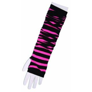 80's Striped Pink & Black Fingerless Gloves