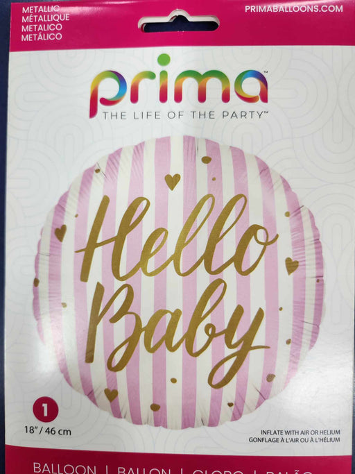 Hello Baby Gold With Pink Stripes Foil Balloon 18''