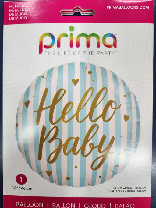 Hello Baby Gold With Blue Stripes Foil Balloon 18''