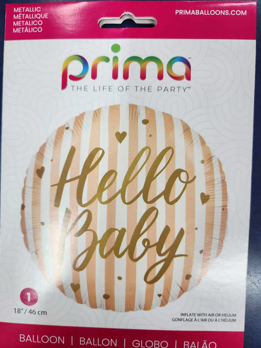 Hello Baby Gold With Peach Stripes Foil Balloon 18''