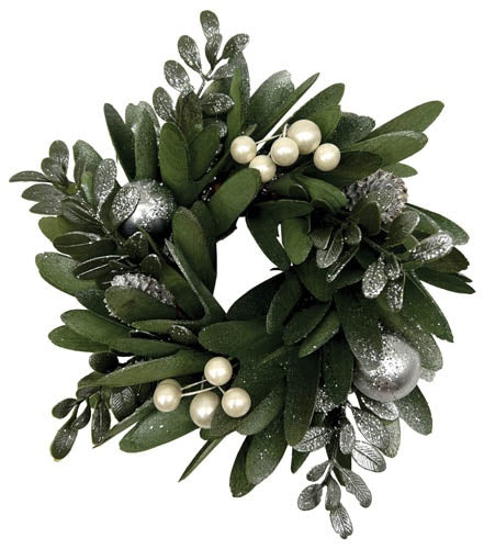 Christmas Small 18cm Wreath Silver Poinsettia