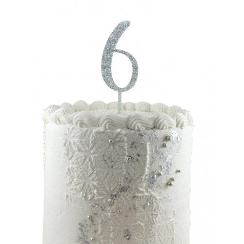 #6 Cake Topper Glitter Silver