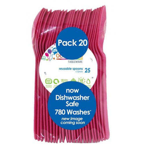 Plastic Spoon 20 Pack - Magenta