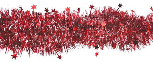 Red/Silver Christmas Tinsel With Stars 3 Metres