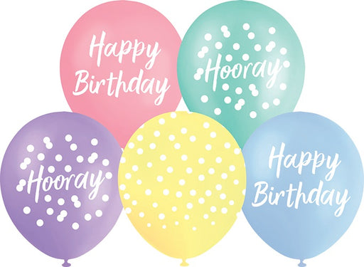 Assorted Happy Birthday Balloons Pastel Colours Pack Of 10