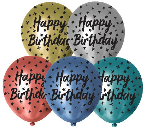 Assorted Happy Birthday Balloons Chrome Colours Pack Of 10