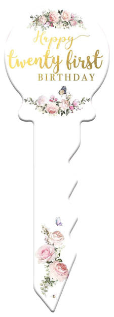 21st Birthday Key Pretty Floral - Small