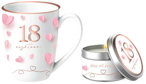 18th Gift Set Coffee Mug & Candle With Pink Hearts