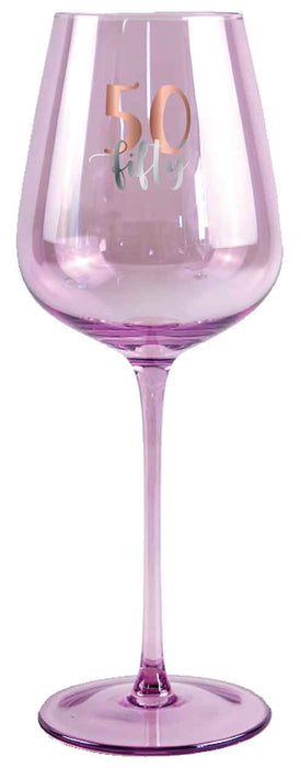 50th Pink Wine Glass Rose Gold Decal 430ml