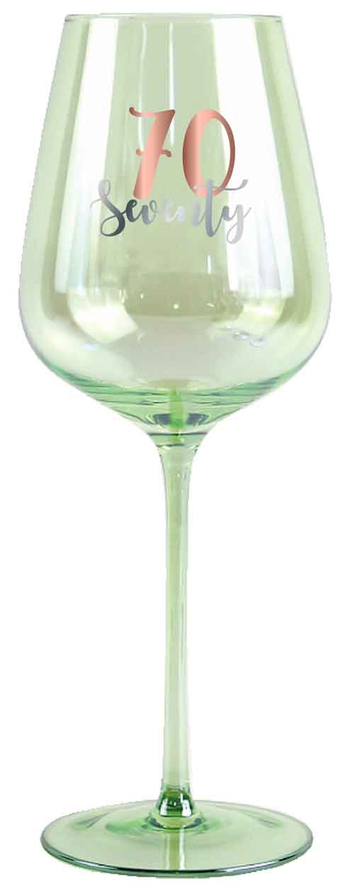 70th Light Green Wine Glass Rose Gold Decal 430ml