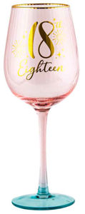 18th Pink Fluted Wine Glass With Gold Writting 400ml