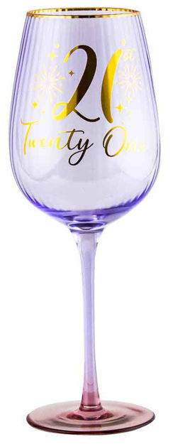 21st Purple Fluted Wine Glass With Gold Writting 400ml