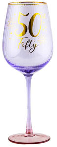 50th Purple Fluted Wine Glass With Gold Writting 400ml