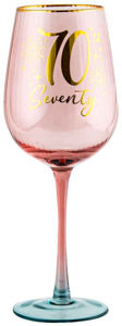 70th Pink Fluted Wine Glass With Gold Writting 400ml