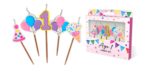 Age 1 Birthday Girl Candle 5 Pack