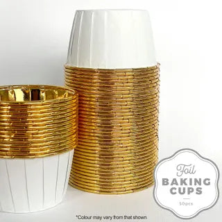 Cake Craft White & Gold Round Foil Baking Cup 50 Pack