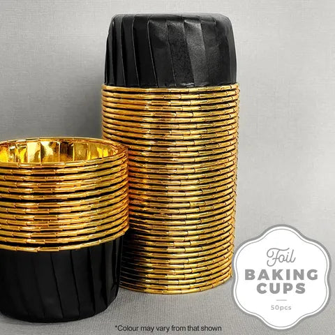 Cake Craft Black & Gold Round Foil Baking Cup 50 Pack