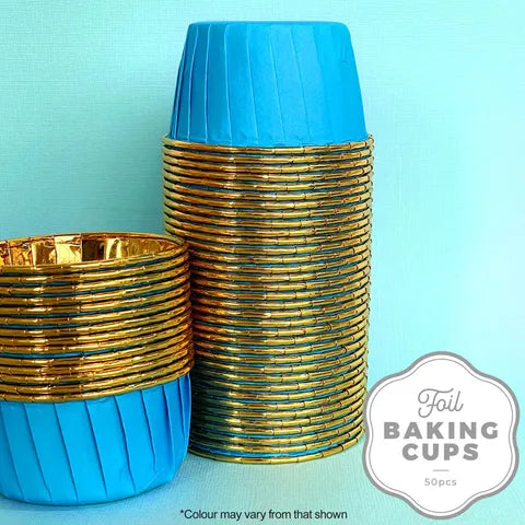 Cake Craft Blue & Gold Round Foil Baking Cup 50 Pack