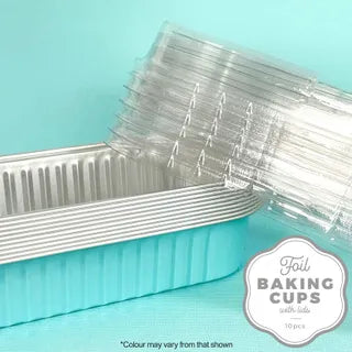 Cake Craft Rectangle Baby Blue Foil Baking Cups With Lid 10 Pack