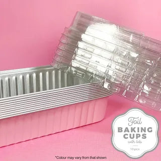 Cake Craft Rectangle Baby Pink Foil Baking Cups With Lid 10 Pack