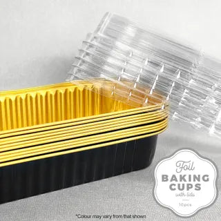 Cake Craft Rectangle Black/Gold Foil Baking Cups With Lid 10 Pack