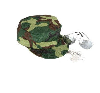 Military Set - Camo Cap, Glasses & Dog Tag