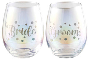 Bride & Groom Set of 2 Stemless Holographic Glasses 560ml