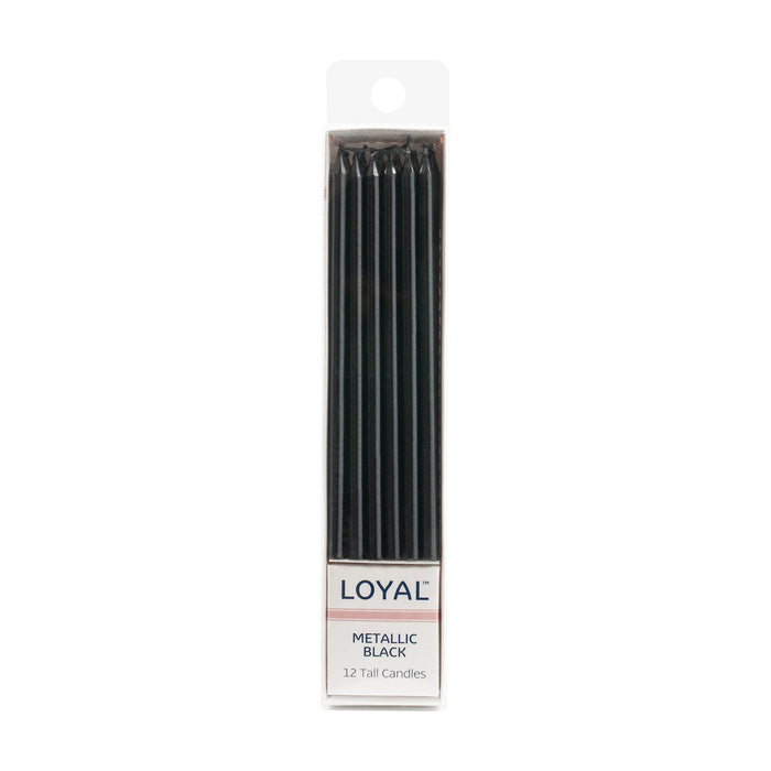 Tall Metallic Black Candles 12pc