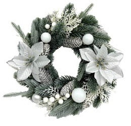 Christmas Large 32cm Wreath Silver Poinsettia