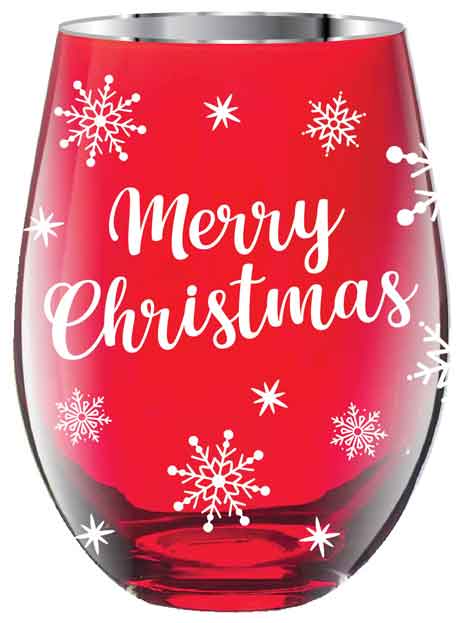 Merry Christmas Electro Plated Stemless Glasses Red