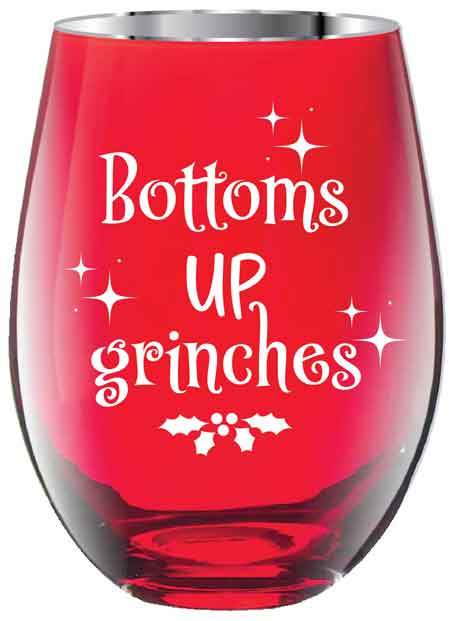 Bottoms UP Grinches Electro Plated Stemless Glasses Red